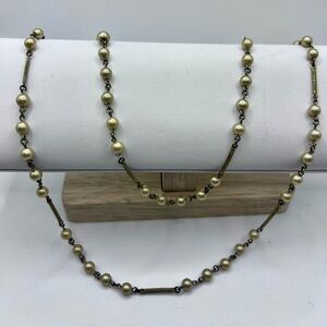 Faux Pearl Golden Metal Chain Necklace Vintage 29”